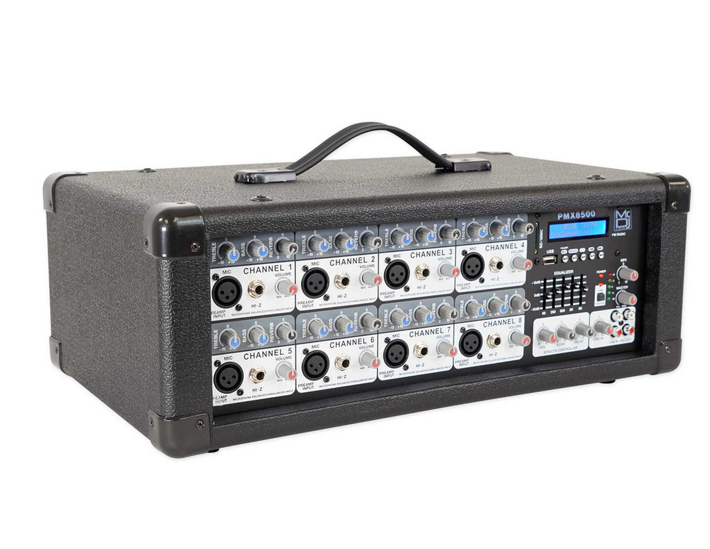 MR DJ PMX8500 3000 Watts Powered 8 Channel Mixer with Bluetooth + 2 15" 2way Speakers