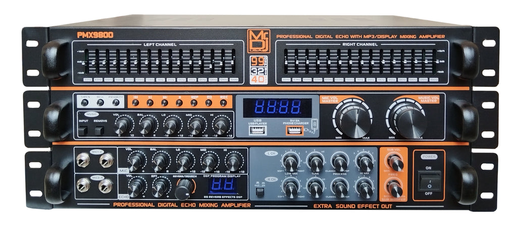 MR DJ PMX9800 5000W PA DJ Audio Mixer Powered Soundboard EQ DSP Bluetooth FM