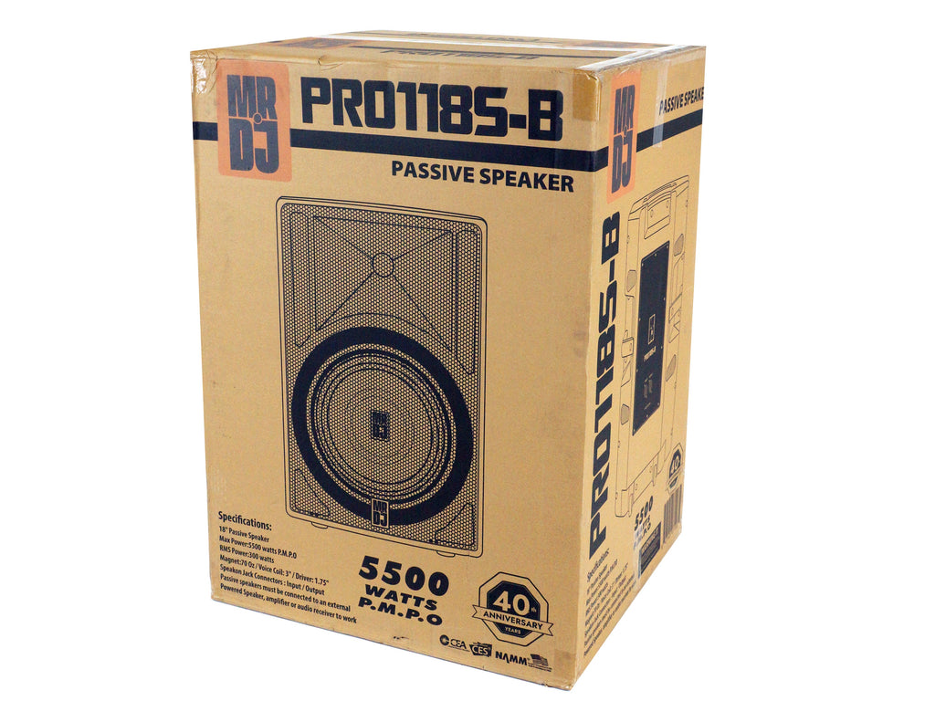 MR DJ PRO118S-B Powerful PRO PA DJ Single 18" Full Range Passive Speaker