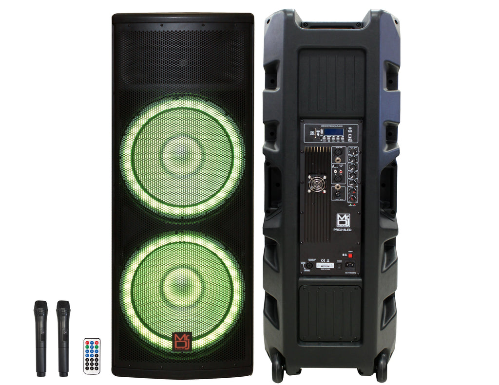 MR DJ PRO215LED Professional Dual 2x15" 5500W PA DJ Powered Bluetooth Speaker