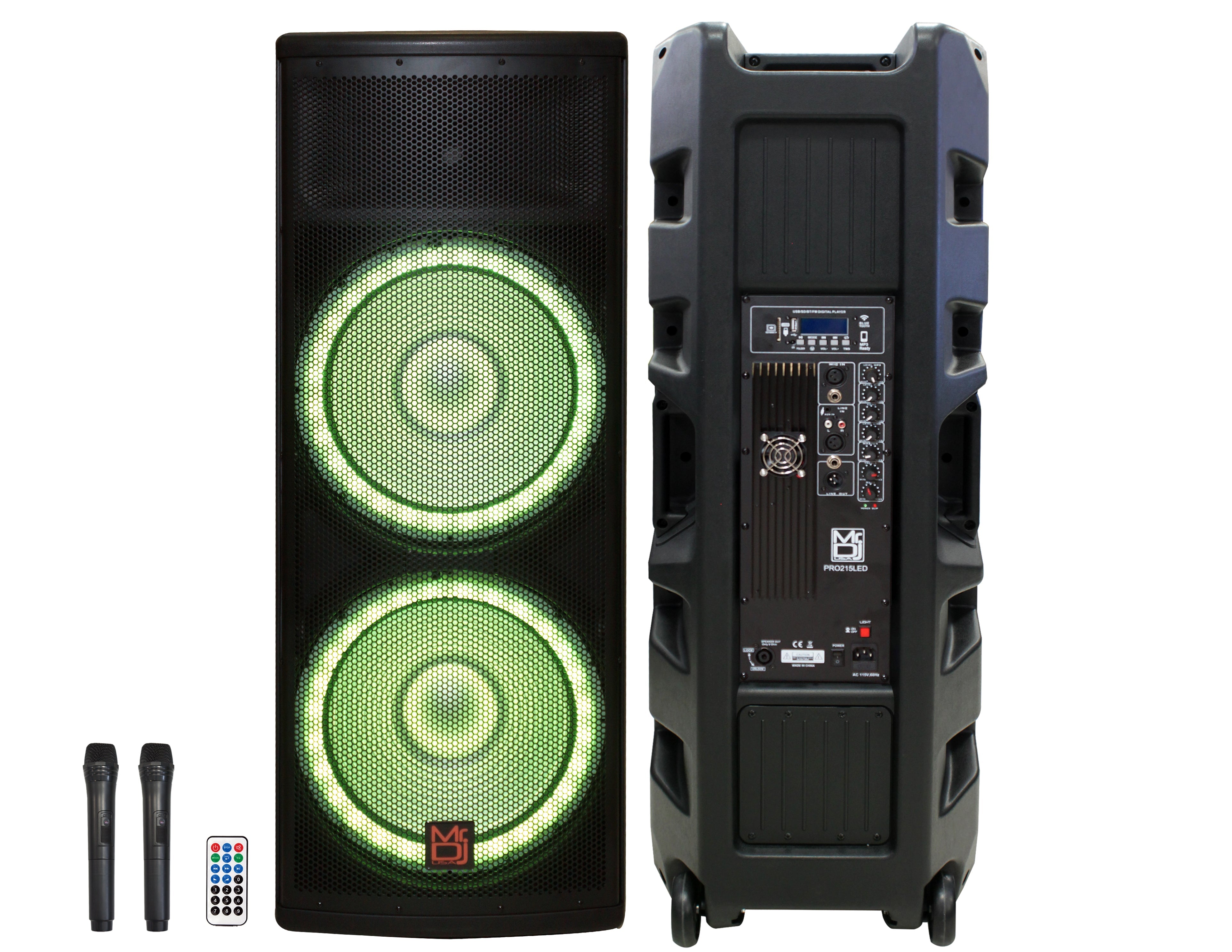 MR DJ PRO215LED Professional Dual 2x15" 5500W PA DJ Bluetooth Powered Speaker