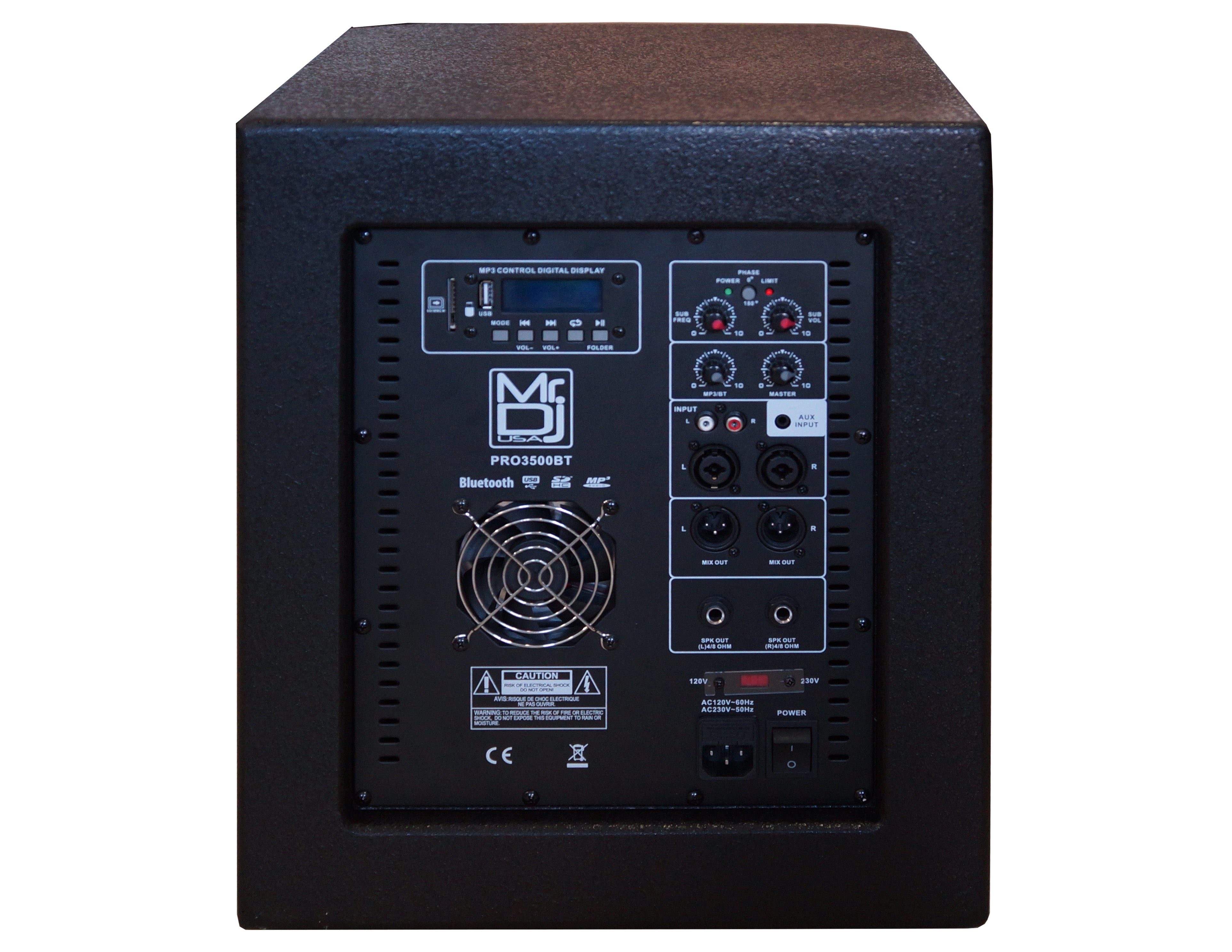 MR DJ PRO3500BT 12" 3500W Pro PA DJ Active Subwoofer Bluetooth USB with 2 Speaker Output