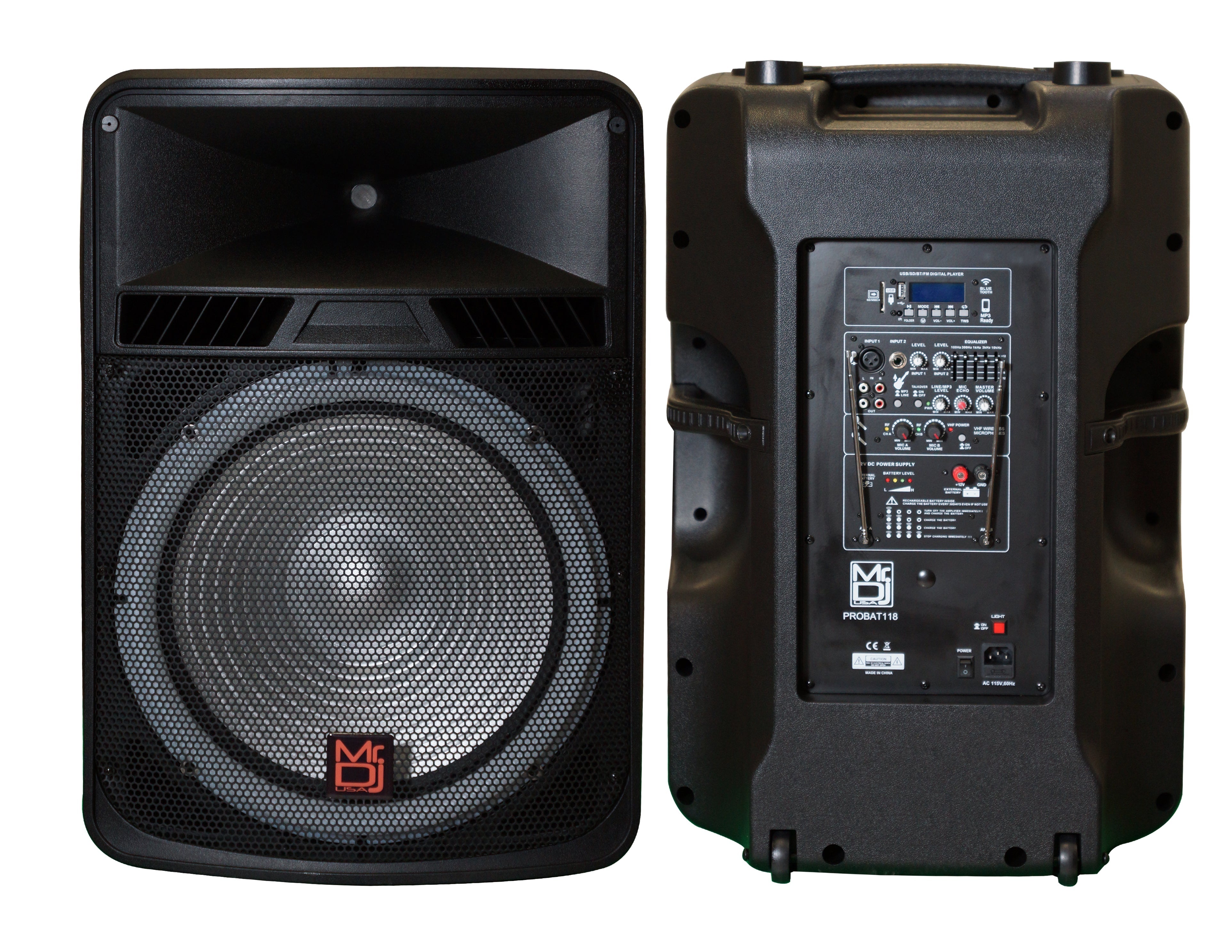 MR DJ PROBAT118 18" 4000 Watts Max Power Speaker Built-in Battery + Speaker Stand