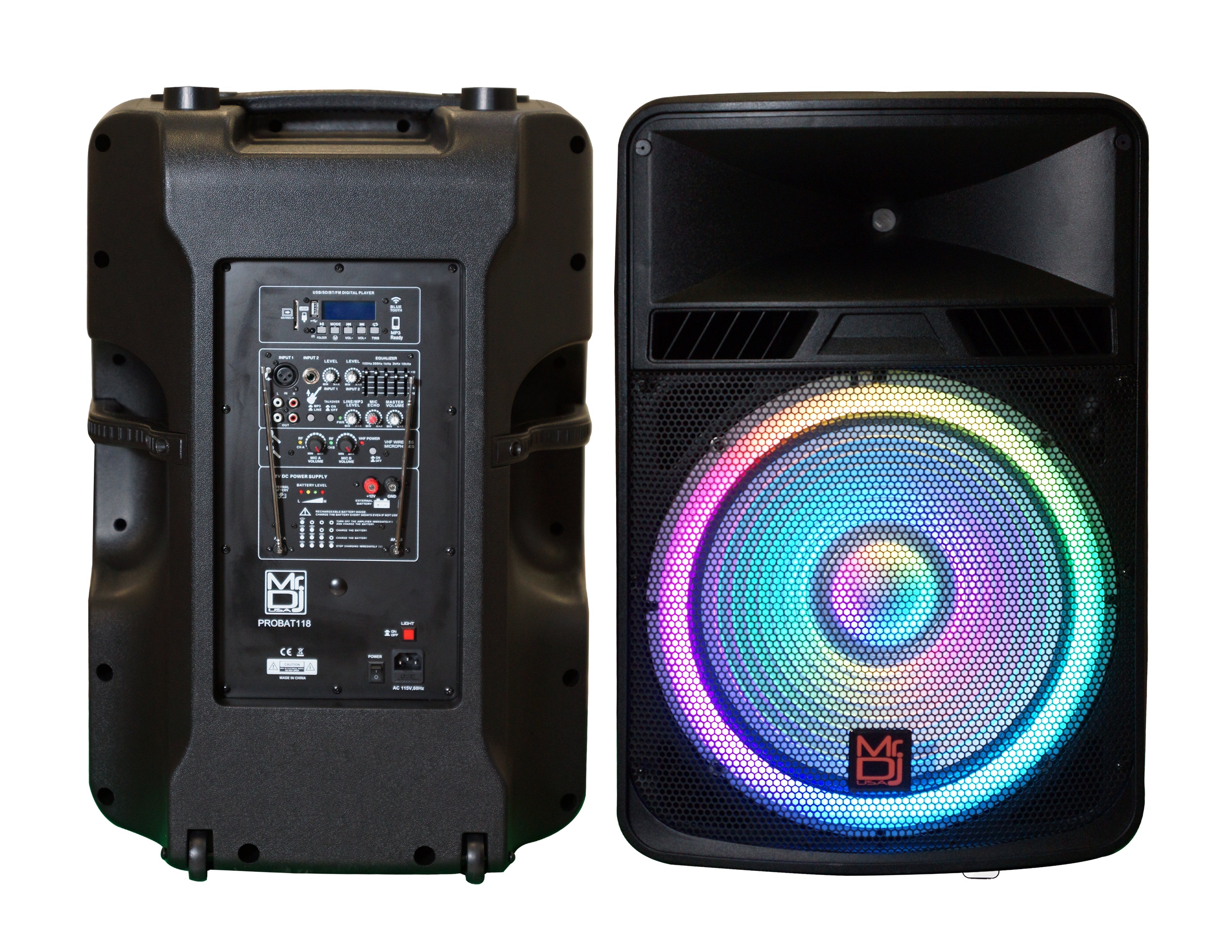MR DJ 18" Portable Built-in Battery Active Powered Rechargeable PRO PA DJ Speaker Bluetooth