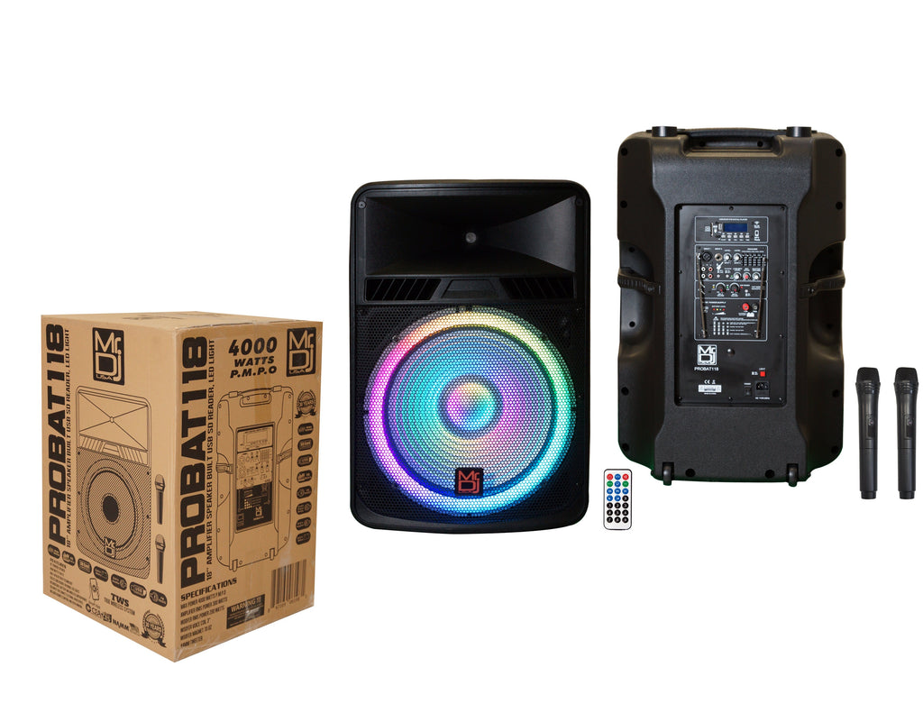 MR DJ PROBAT118 18" 4000W Max Power Bluetooth Speaker Built-in Battery + Speaker Stand