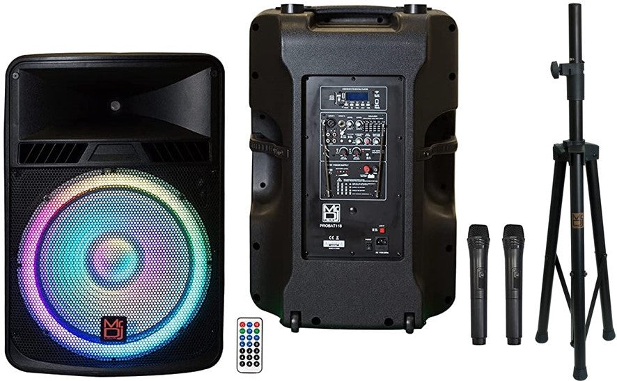 MR DJ PROBAT118 18" 4000W Max Power Bluetooth Speaker Built-in Battery + Speaker Stand