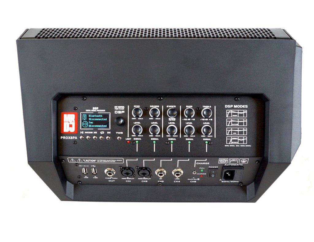 2 MR DJ PROX8PA PRO Battery Powered Active Portable PA Speaker All-in-One Array System
