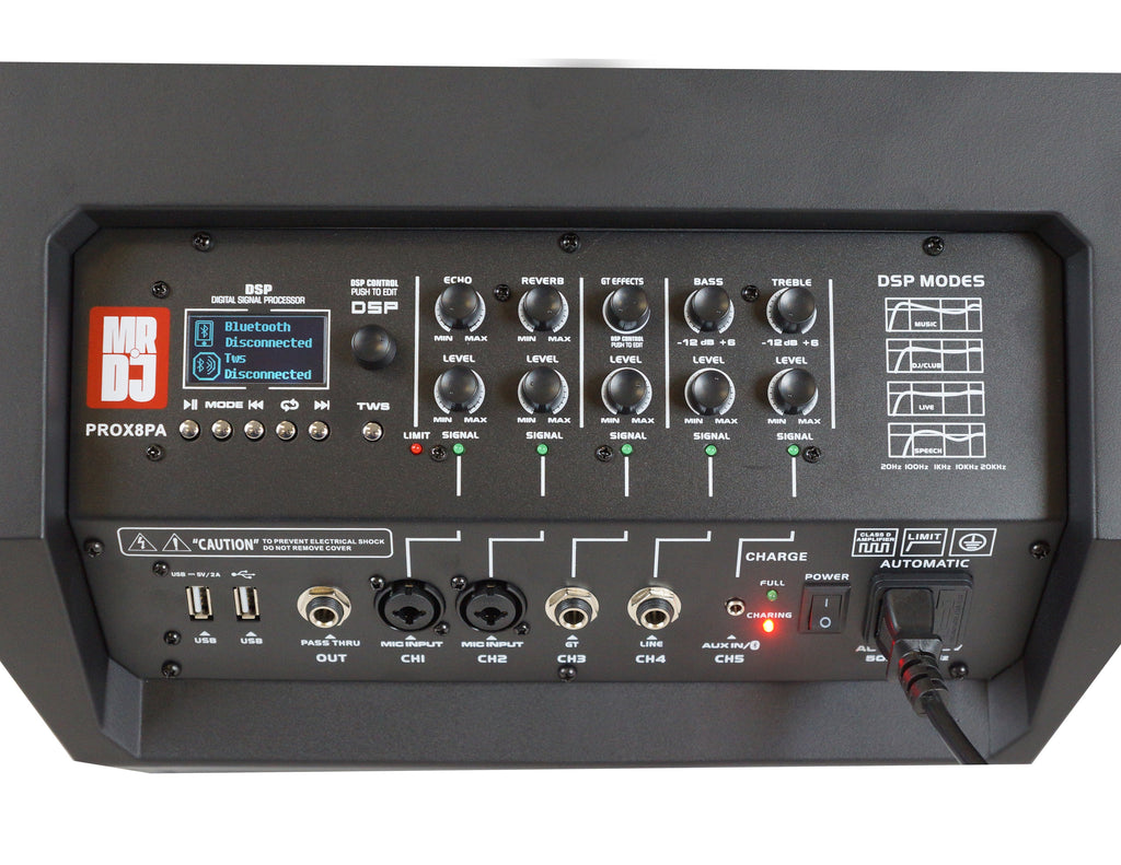 2 MR DJ PROX8PA PRO Battery Powered Active Portable PA Speaker All-in-One Array System