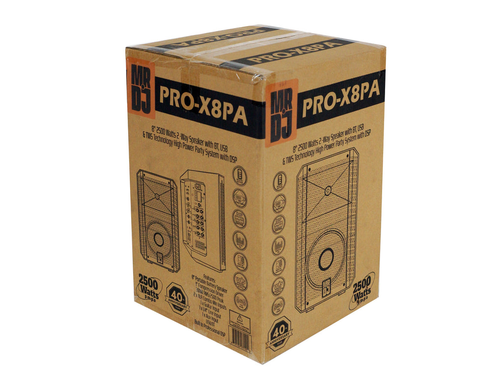 MR DJ PROX8PA PRO Battery Powered Active Portable PA Speaker All-in-One + Stand