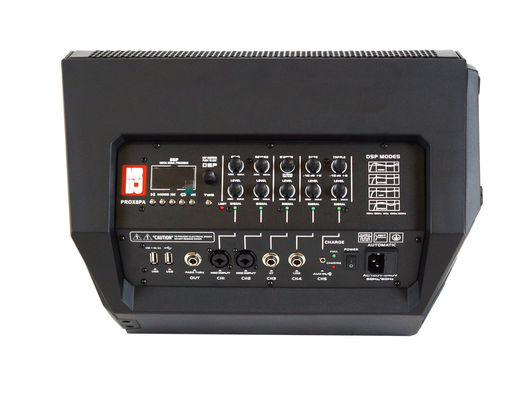 2 MR DJ PROX8PA PRO Battery Powered Active Portable PA Speaker All-in-One Array System