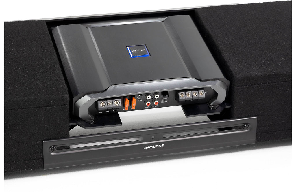 Alpine R2-DB8V-TRK Halo Series 8" ported dual subwoofer enclosure with two 8" R2-Series subwoofers+ Alpine R-A75M R-Series mono subwoofer amplifier 750 watts RMS x 1 at 2 ohms
