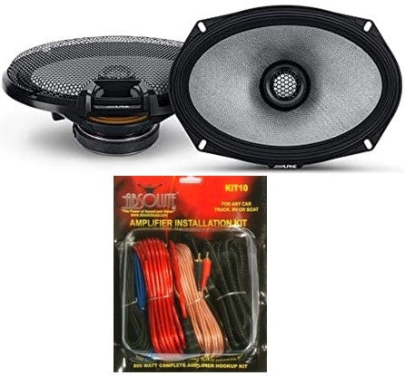 Alpine R2-S69 R-Series 6"x9" 600W 2-Way Car Coaxial Speakers & KIT10 Installation AMP Kit