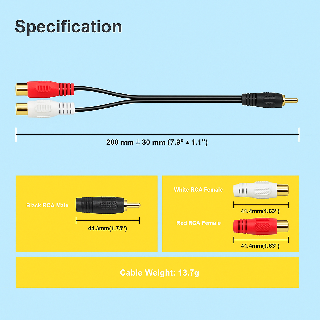 Absolute 2F1M RCA Interconnect Cable Wire Marine Car Amplifier Stereo Home Audio