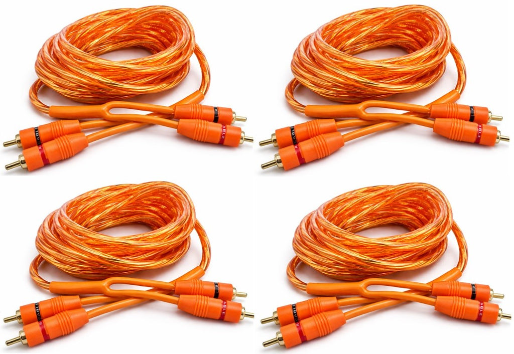 4 Absolute RCA20OR 20ft Orange RCA Cable 100% OFC Oxygen Copper 2-Ch Stereo Interconnect Twisted Pair Noise Reduction Gold-Plated Connectors HiFi Audio Cable for Car/Home Audio