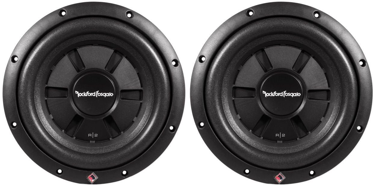 2 Rockford Fosgate Prime R2SD2-10 400W Max 10" shallow mount dual 2-ohm voice coils subwoofer