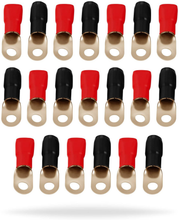 Load image into Gallery viewer, Patron P0GRT20 0 Gauge Gold Ring Terminal 20 Pack 1/0 AWG Wire Crimp Cable Red Black Boots 5/16