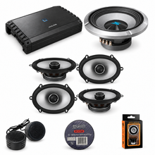 Load image into Gallery viewer, Alpine S2-A55V 5-Ch Amp + 2 S2-S68 6x8" Speaker + S2-W12D4 12" Subwoofer + Accessory Bundle