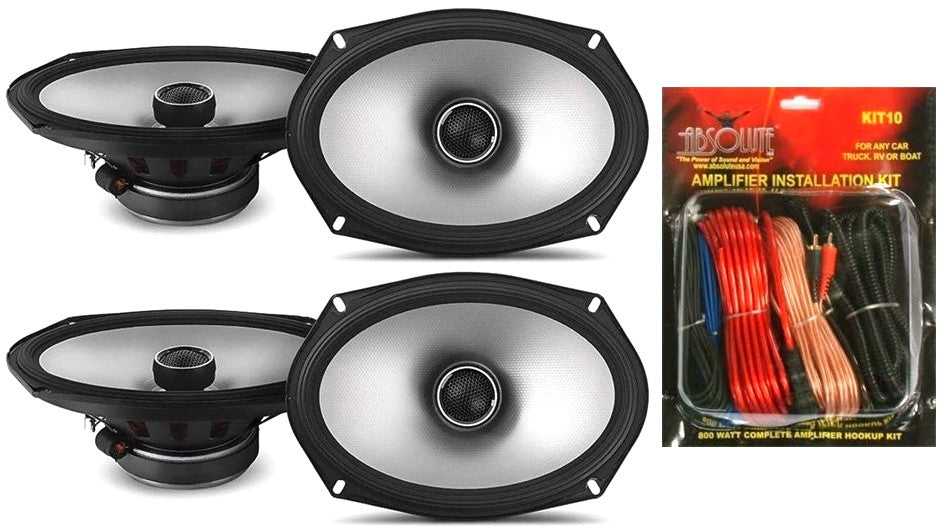 2 Alpine S2-S69 260 Watts S-Series 6x9" 2-Way Hi-Res Car Audio Coaxial Speakers & KIT10 Installation AMP Kit