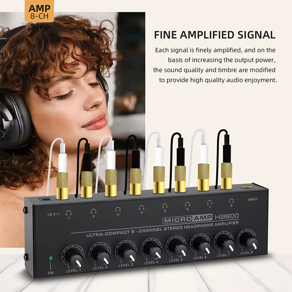 MR DJ Microamp HA800 Ultra-compact 8-channel stereo headphone amplifier