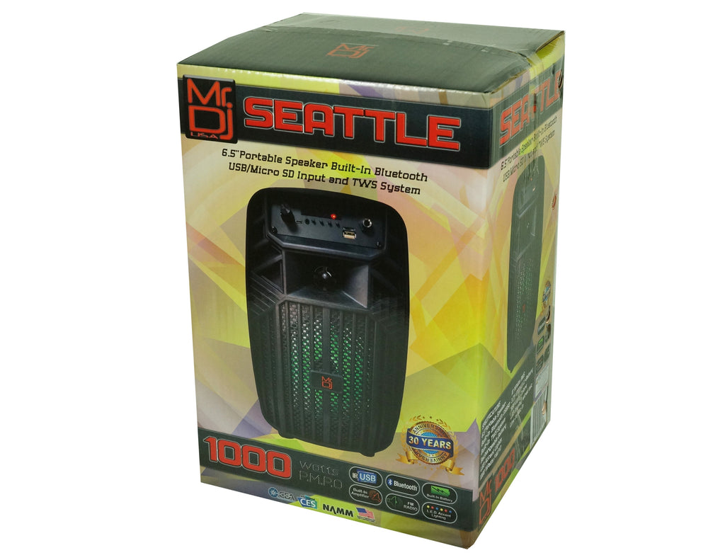 Mr. Dj SEATTLE 6.5" Portable Active Speaker With Rechargeable Battery 1000 Watts P.M.P.O