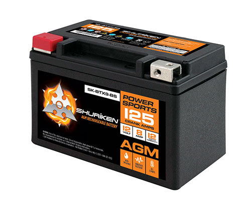 Shuriken SK-BTX9-BS 125 CRANK AMPS / 8AMP HOURS AGM Power Sports 12V Battery