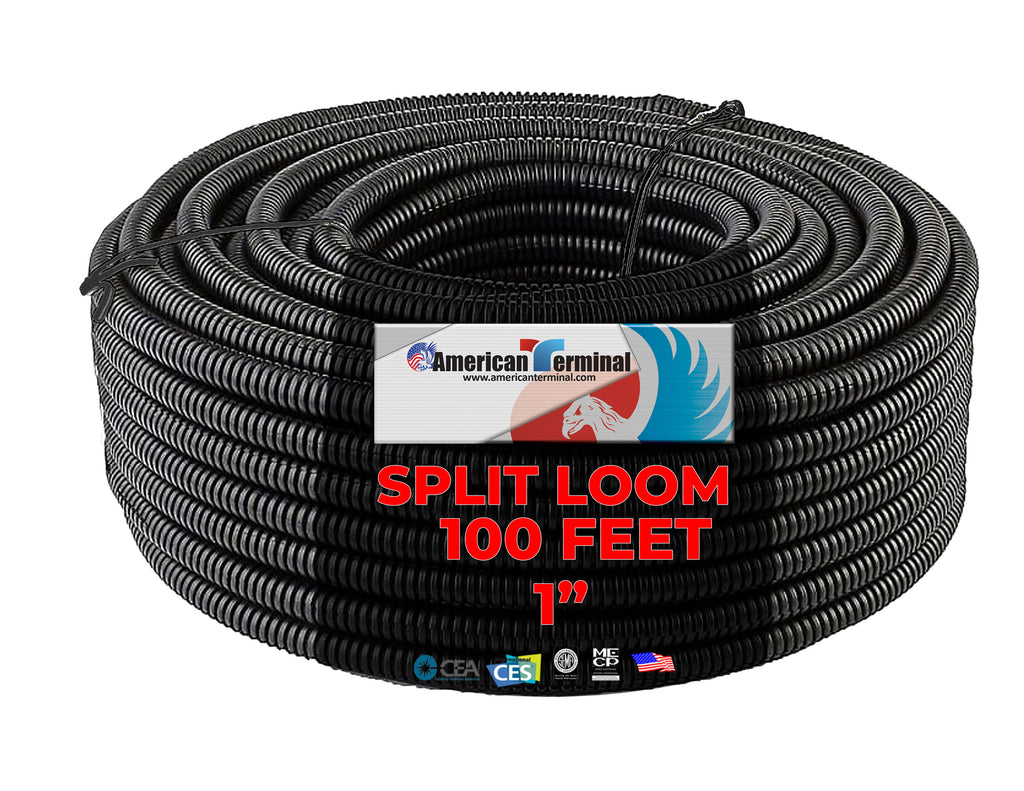 American Terminal New 100' Feet 1 Black Split Loom Wire Flexible Tubing Wire Cover Audio