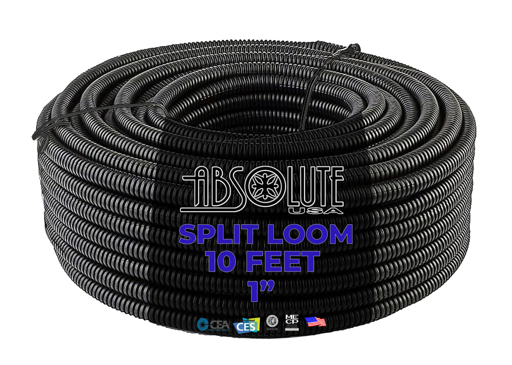 Absolute SLT10-10 10' 1" 25mm Split Wire Loom Conduit Polyethylene Corrugated Tubing Sleeve Tube