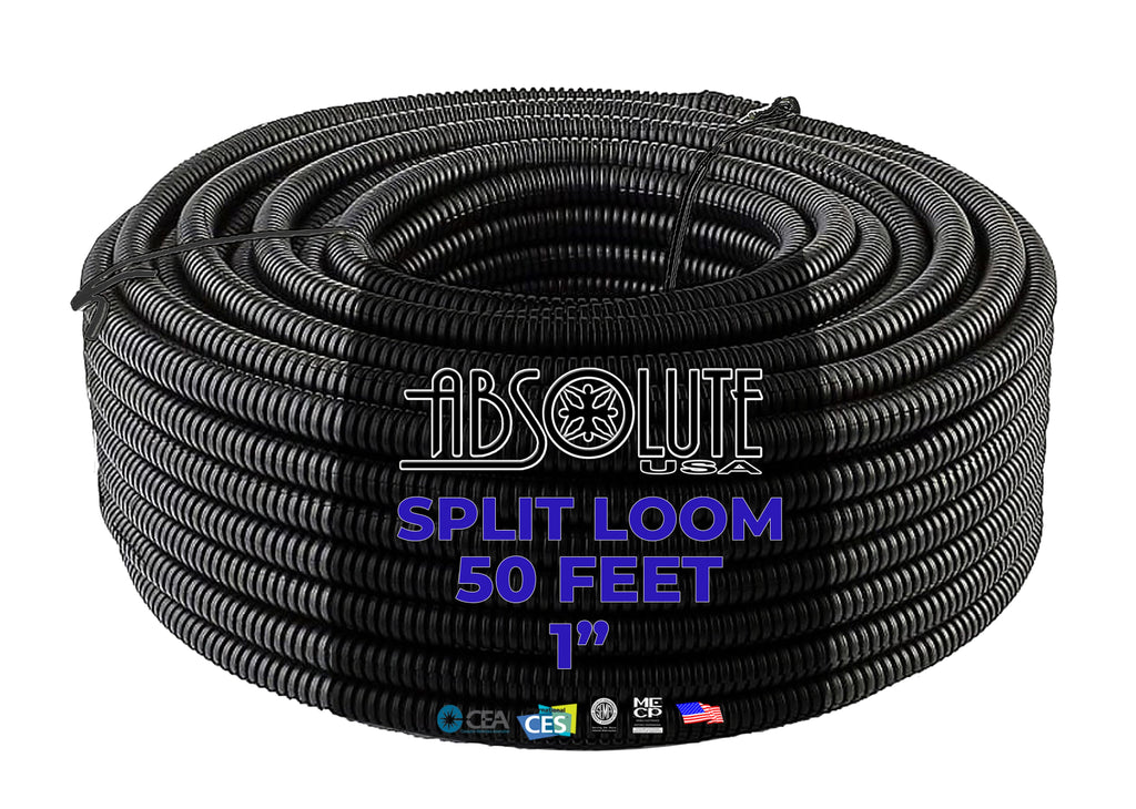 Absolute SLT10-50 50' 1" 25mm Split Wire Loom Conduit Polyethylene Corrugated Tubing Sleeve Tube