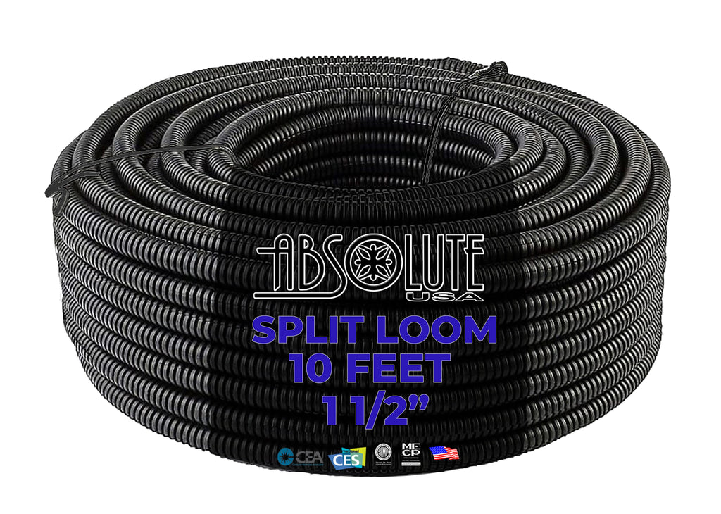 Absolute SLT112-10 10' 1 1/2" 38mm Split Wire Loom Conduit Polyethylene Corrugated Tubing Sleeve Tube