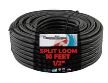 Load image into Gallery viewer, American Terminal 10 Ft. 1/2" Split Wire Loom Conduit Polyethylene Tubing Black Color Sleeve Tube