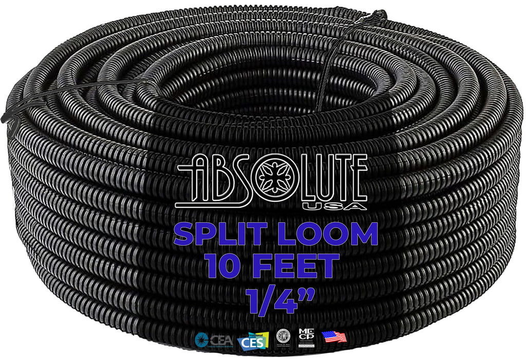 Absolute SLT14-10 10' 1/4" 6.3mm split wire loom conduit polyethylene corrugated tubing sleeve tube