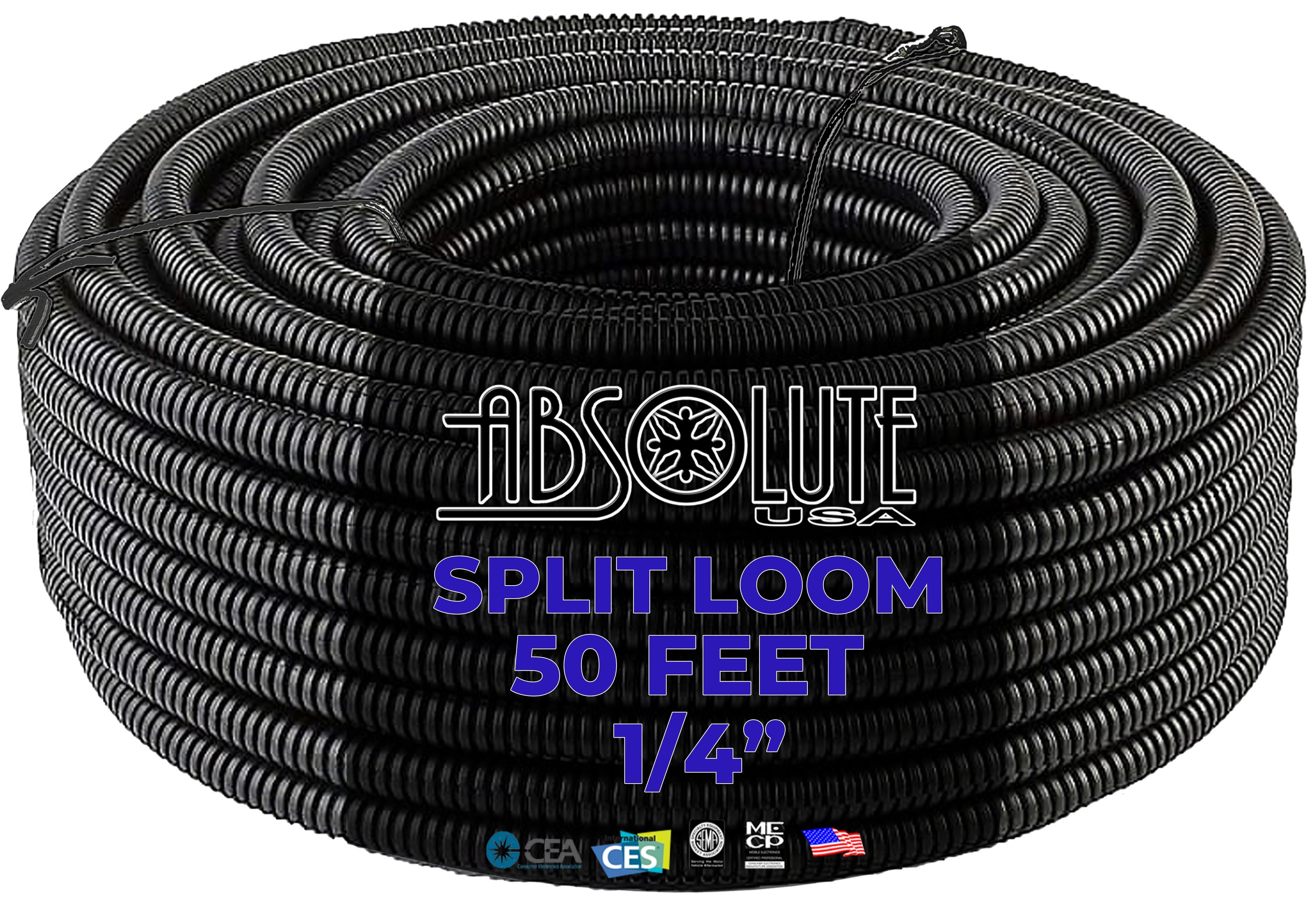 Absolute SLT14 50' + 3M Electrical Tape<br/> 50 feet 1/4" split loom wire tubing hose cover auto home marine + 3M Temflex 1700 electrical tape