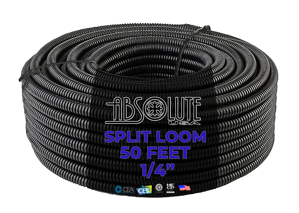 50' Feet 1/4" Black Split Loom Wire Flexible Tubing Wire Cover