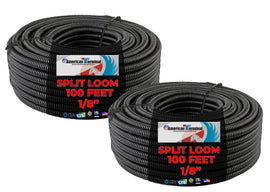 2 American Terminal SL18 High Quality 100' Feet 1/8' Split Loom Wire Tubing Black