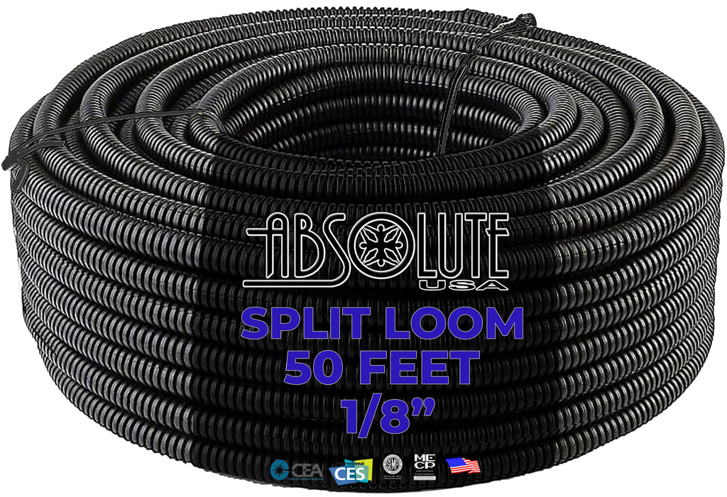 Absolute SLT18-50 50' 1/8" 3.18mm Split Wire Loom Conduit Polyethylene Corrugated Tubing Sleeve Tube