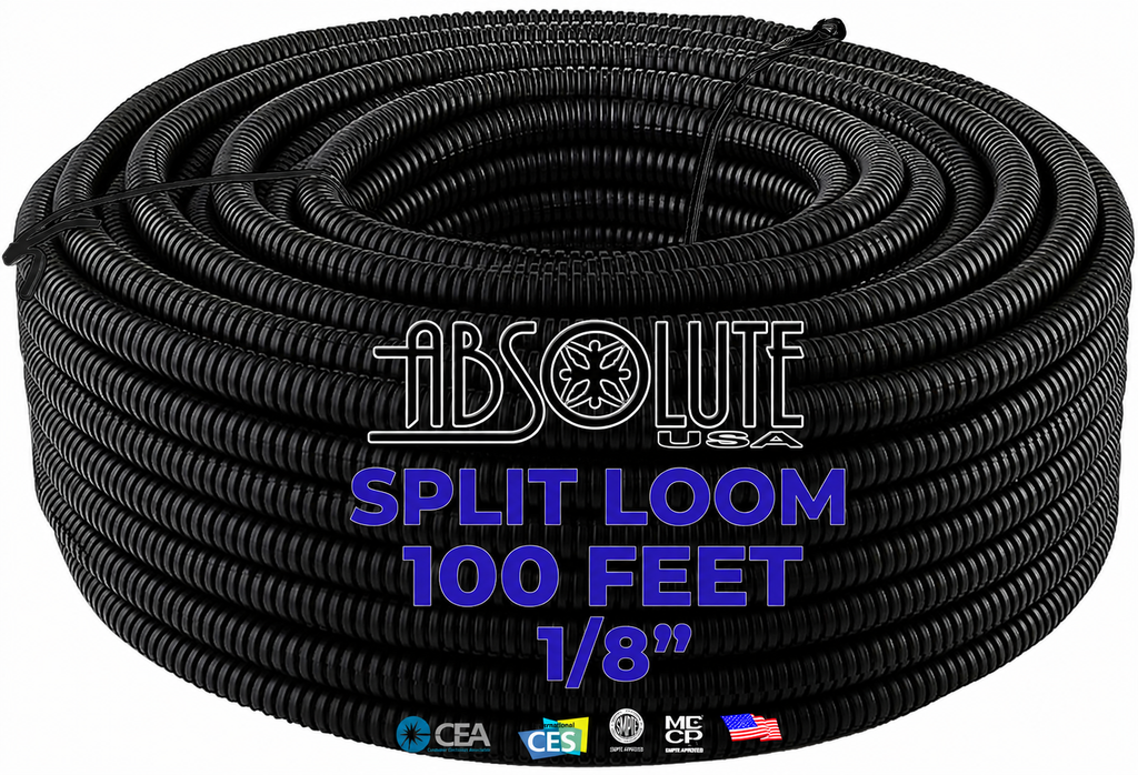 Absolute SLT18-100 100' 1/8" 2.5mm Split Wire Loom Conduit Polyethylene Corrugated Tubing Sleeve Tube
