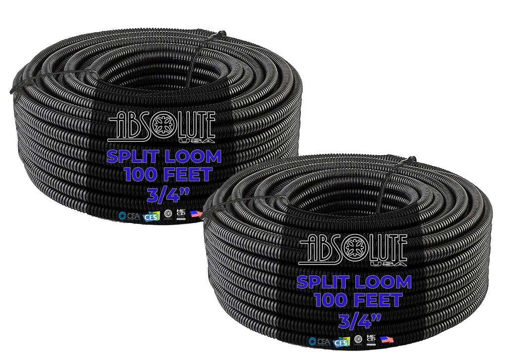 10 Patron 100 Feet 3/4' Split Loom Wire Tubing Black for Various Automotive Home Marine Industrial Wiring Applications