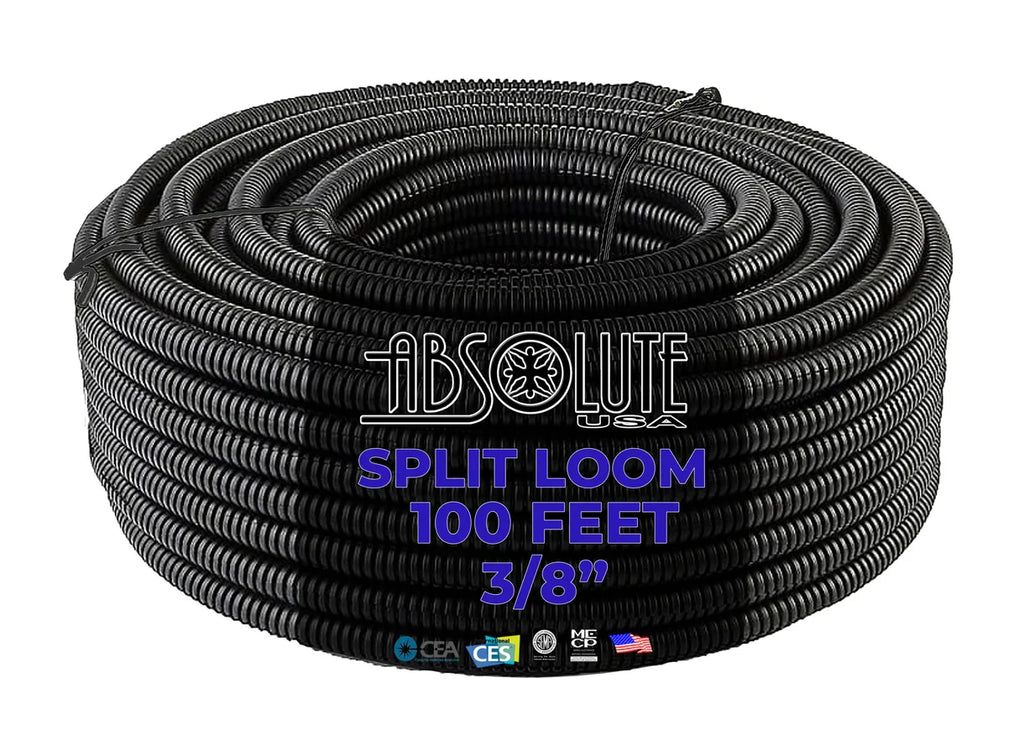 Absolute 3 Rolls 100 Feet Black 1/4" + 3/8" + 1/2" Split Loom
