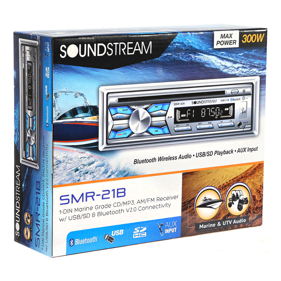 Soundstream SMR-21B Marine Grade Water-Resistant Single DIN CD Player w/ USB Playback & Bluetooth