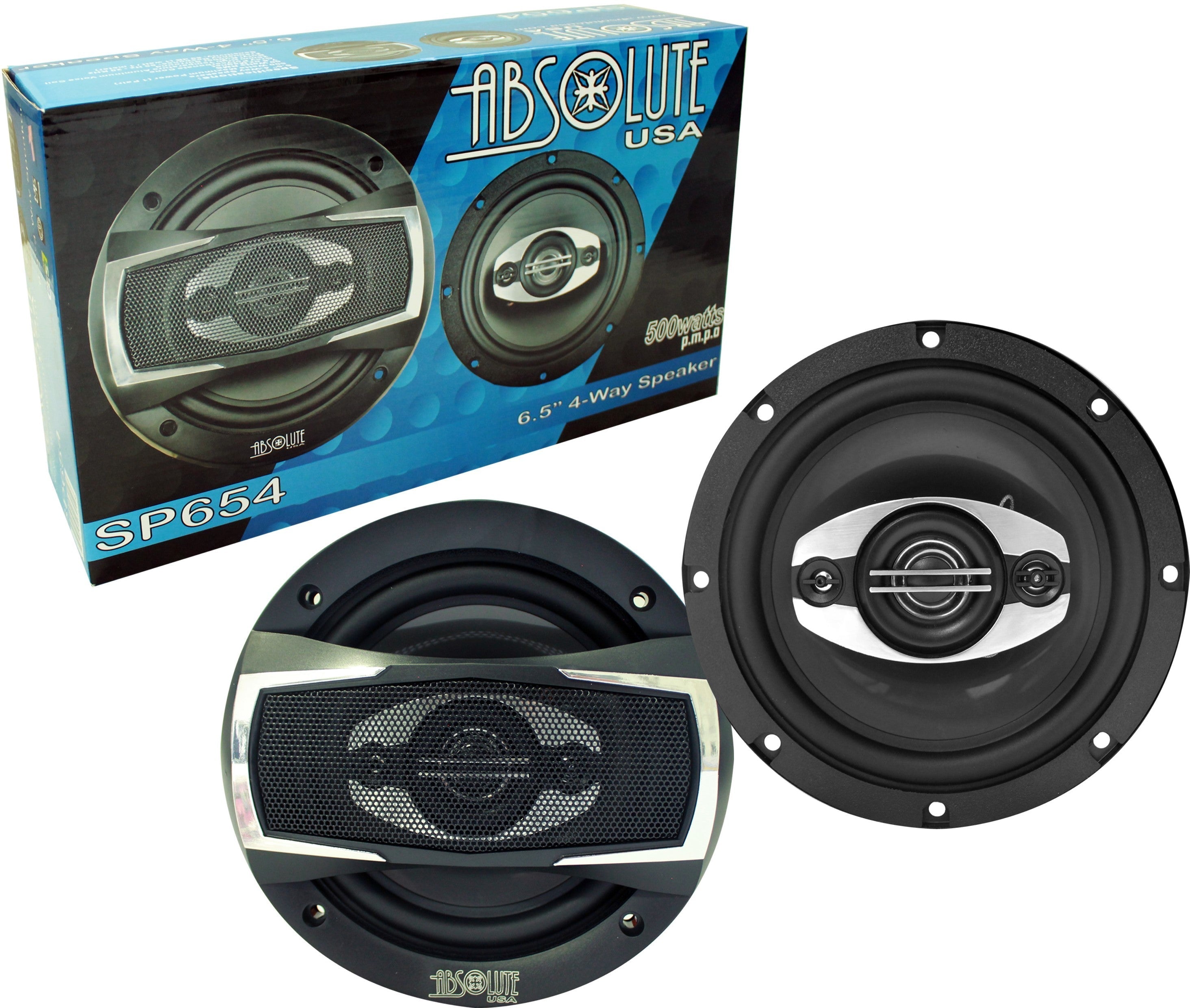 2 Pair Absolute USA SP654 SP Series 6.5" 4 Way full-range loudspeakers<br/> 6.5" 4 Way full-range loudspeakers Car Speakers 500 Watts Max Power