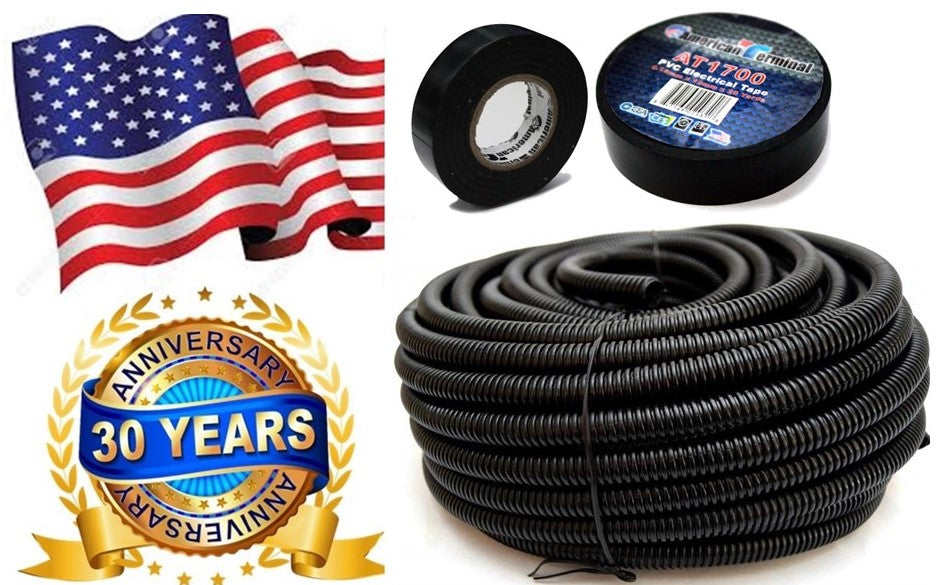 American Terminal  ASLT14 20' + Electrical Tape 20 feet 1/4" split loom wire tubing hose cover auto home marine + electrical tape