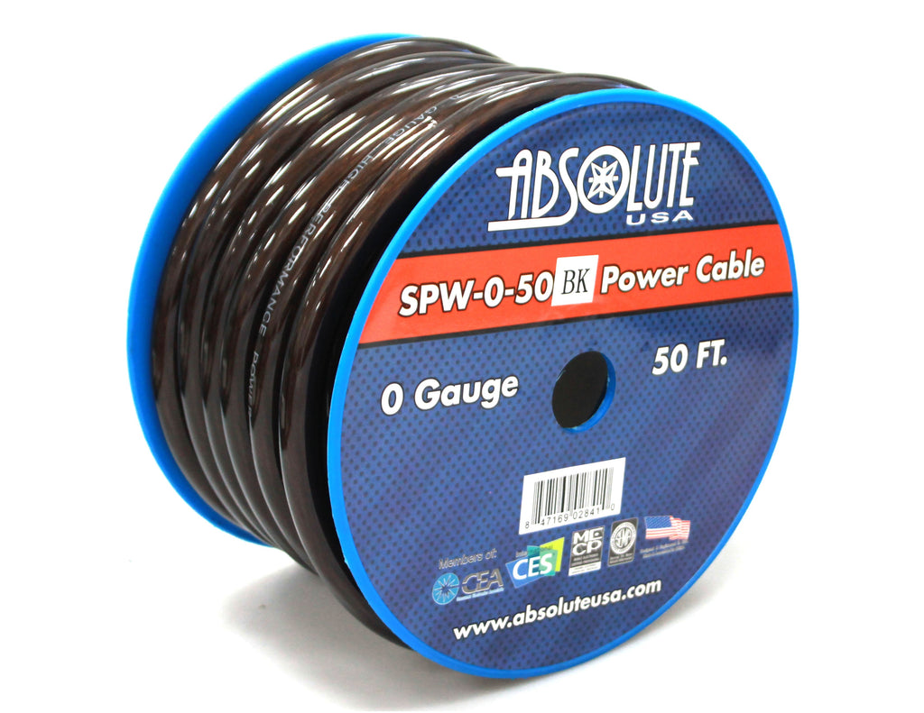 2 Absolute SPW-0-50BK 1/0 Gauge Power Ground Cable<BR/> 1/0 Gauge 50 FT (100 Feet Total) PRO Xtreme Twisted Power / Ground Battery Wire Cables Black