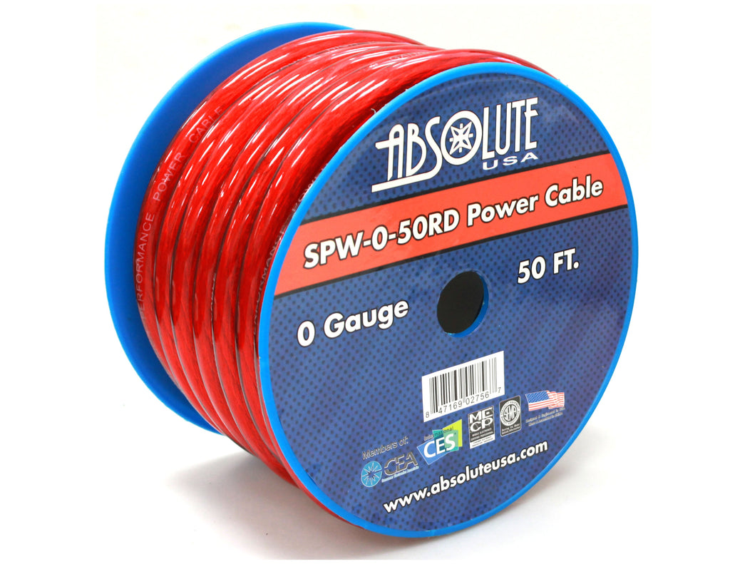 2 Absolute SPW-0-50RD 1/0 Gauge 50 FT Xtreme Twisted Power/Ground Battery Wire Cables Red