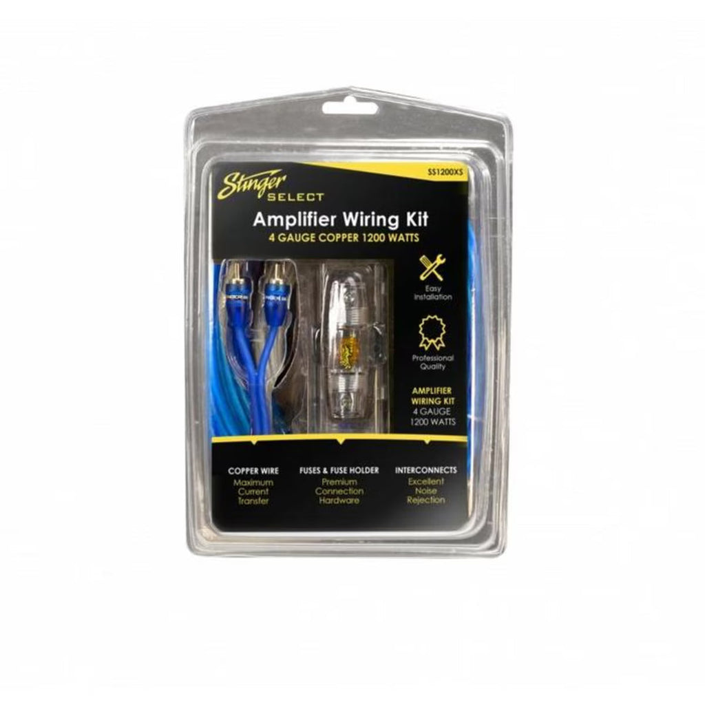 Stinger SS1200XS 1200W Amp Kit w/ Blue Twisted RCA & Satin Acc Fuse Holder w/ 150A Fuse