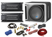 Load image into Gallery viewer, Alpine S-SB12V 12" Vented Loaded Halo Enclosure with Alpine KTA-30MW Mono and KTA-30FW 4-Channel Weather Resistant Amplifiers