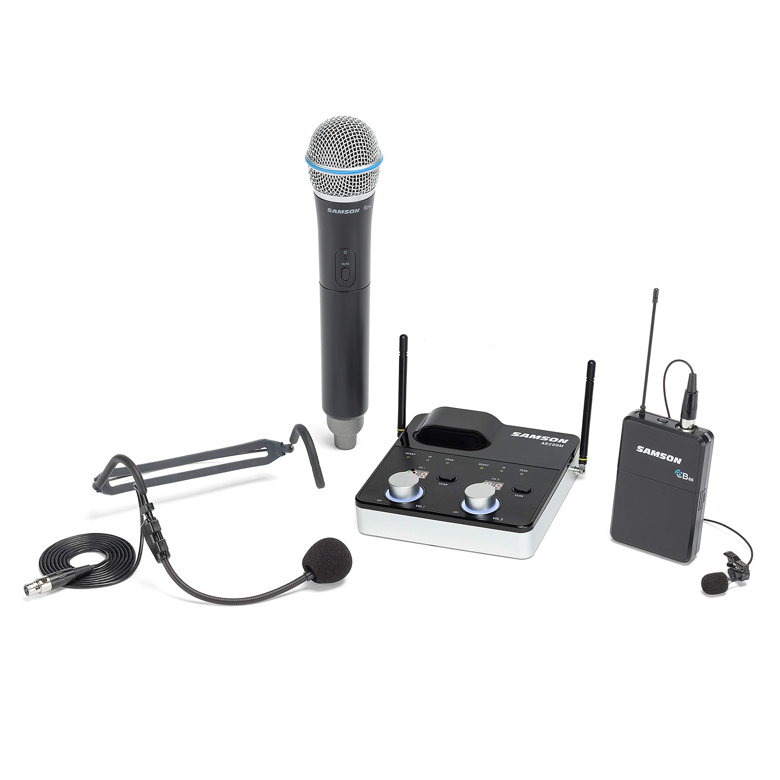 Samson SWC288MALL-D 288m All-in-One Dual-Channel Wireless Combo Lavalier/Headset & Handheld Microphone System