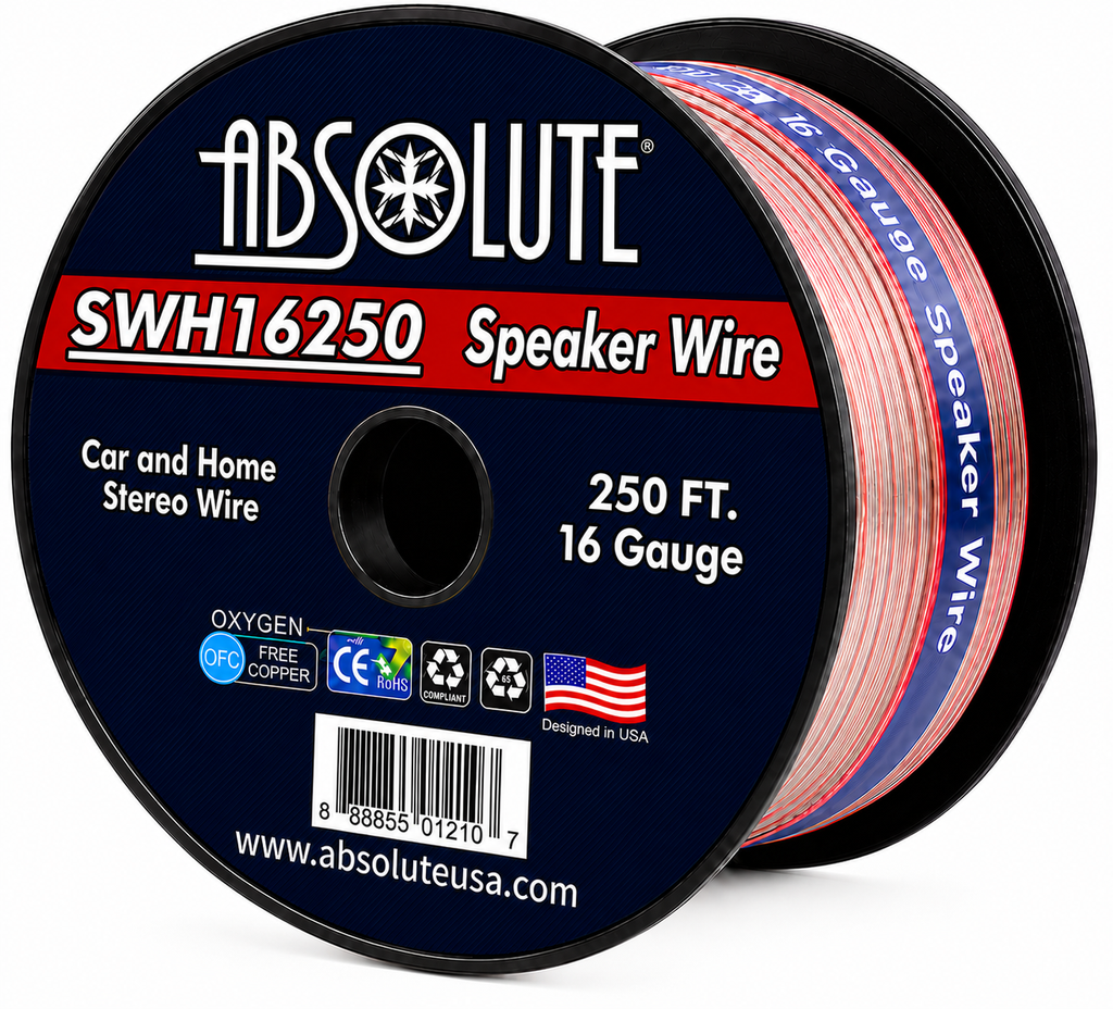 Absolute SWH16250 250' 16 Gauge Car Home Audio Speaker Wire Cable Spool