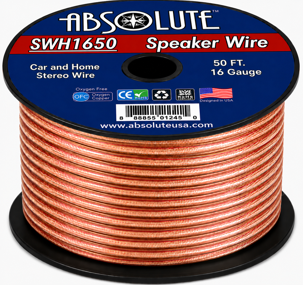 Absolute SWH1650 50' 16 Gauge Car Home Audio Speaker Wire Cable Spool