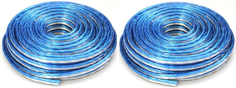 2 Absolute SWT18B50 18 Gauge Premium Speaker Wire 50ft Clear Blue/White