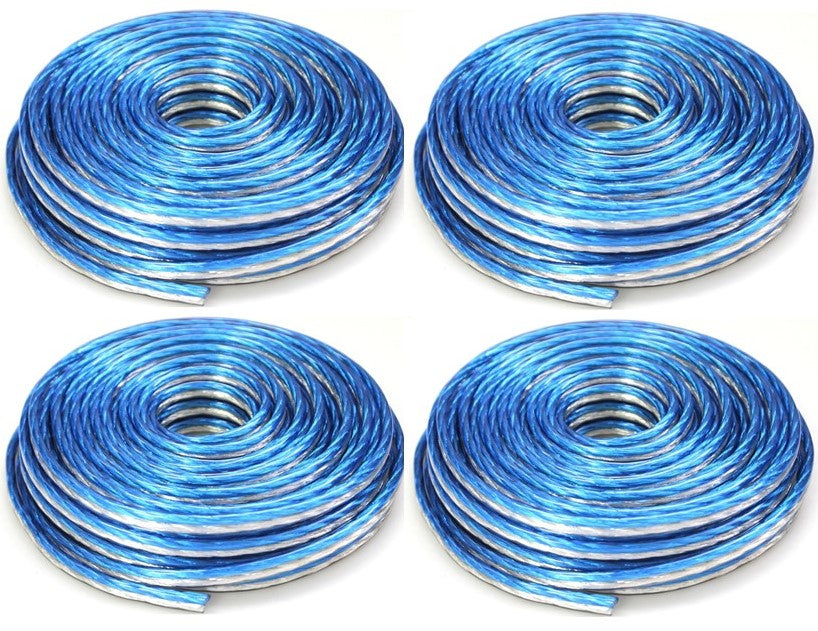 4 DC Sound DSWT18B50 18 Gauge Premium Speaker Wire 50ft Clear Blue/White
